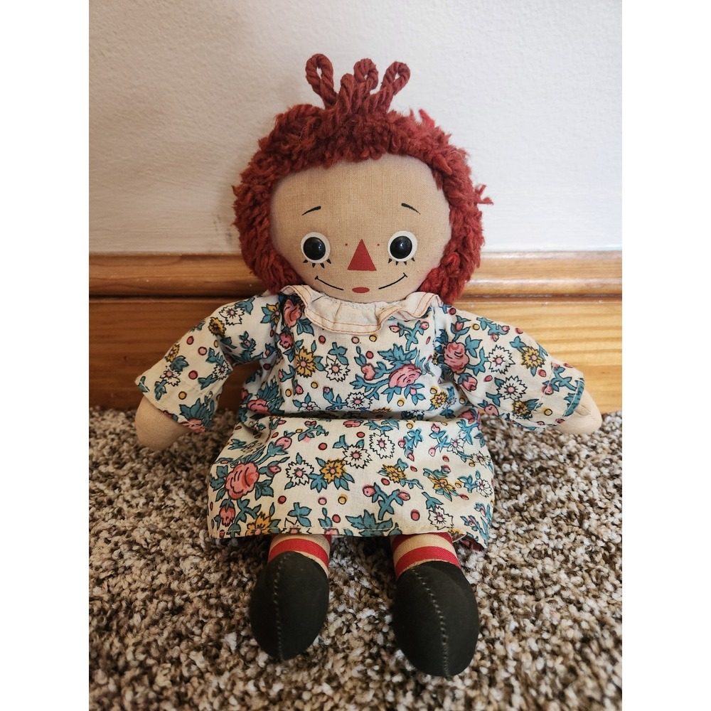 Vintage Raggedy Ann Doll 13" Handmade 1950s Cloth Doll Button‎ Eyes Classic Toy